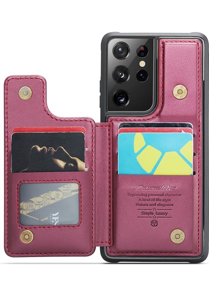 Samsung Galaxy S21 Ultra 5g Telefon Kılıfı Caseme C22 Deri Arka Kapak Rfıd Engelleme Kart Yuvaları Ile-Kırmızı (Yurt Dışından) fiyatları