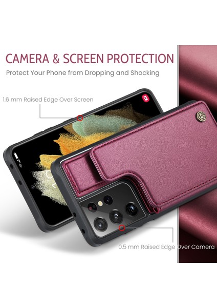 Samsung Galaxy S21 Ultra 5g Telefon Kılıfı Caseme C22 Deri Arka Kapak Rfıd Engelleme Kart Yuvaları Ile-Kırmızı (Yurt Dışından) indirimleri