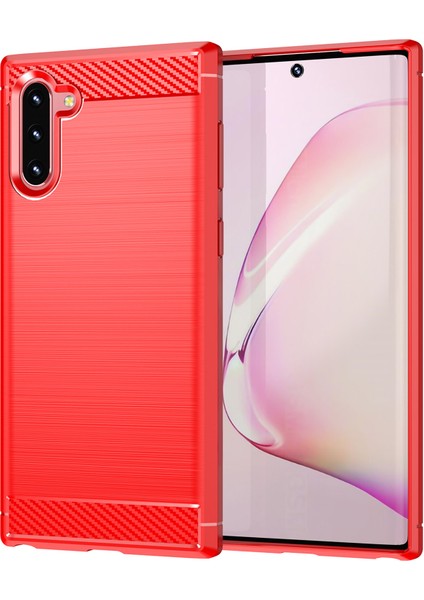 1.8mm Fırçalanmış Tasarım Karbon Fiber Doku Yumuşak Tpu Çizilmez Kapak Kılıfı Samsung Galaxy Note 10 4g/5g-Kırmızı (Yurt Dışından)