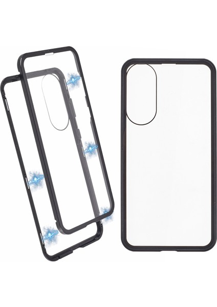 Samsung Galaxy S25 Edge Kılıfı Çift Taraflı Temperli Cam Manyetik Şeffaf Telefon Kılıfı-Siyah (Yurt Dışından)