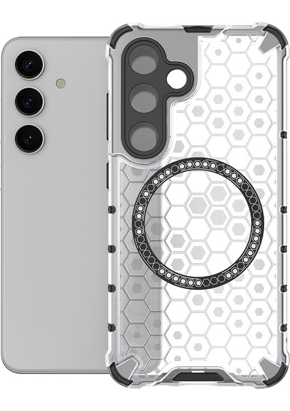 Samsung Galaxy S25 Kılıfı Magsafe Honeycomb Tasarım Tpu+Pc Telefon Kılıfı ile Uyumlu-Şeffaf (Yurt Dışından)