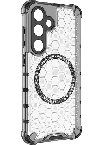 Samsung Galaxy S25 Kılıfı Magsafe Honeycomb Tasarım Tpu+Pc Telefon Kılıfı ile Uyumlu-Şeffaf (Yurt Dışından) modelleri