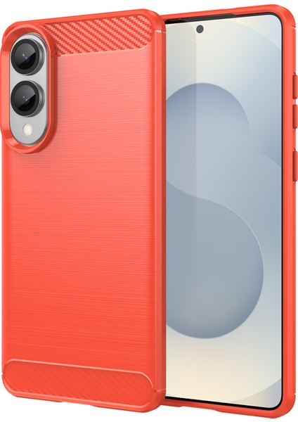 Samsung Galaxy S25 EDGE/S25 Slim Kılıf Koruyucu Telefon Kılıfı Karbon Fiber Doku Fırçalanmış-Kırmızı (Yurt Dışından)