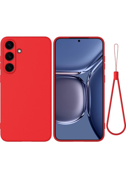 Samsung Galaxy S25+KILIF Sıvı Silikon Çizilmez Telefon Kılıfı El Askılı-Kırmızı (Yurt Dışından)