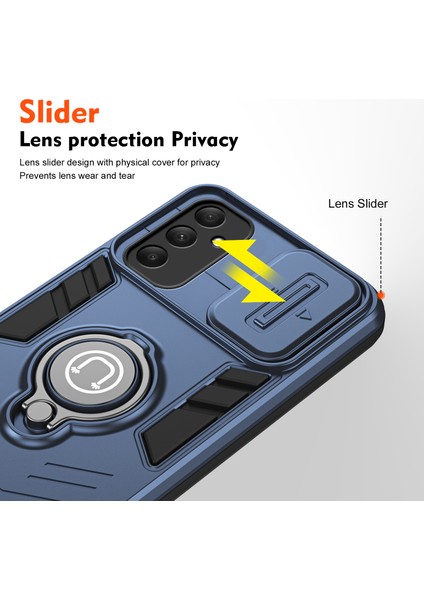 Samsung Galaxy A35 5g Kılıf Pc+Tpu Kickstand Telefon Kabuğu Kayar Kamera Kapağı-Mavi (Yurt Dışından) modelleri