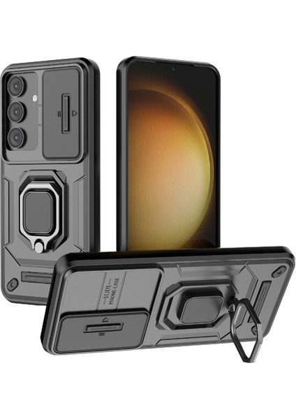 Samsung Galaxy A56 5g Kılıf Pc+Tpu Kickstand Telefon Koruyucu Lens Kapağı Ile-Siyah (Yurt Dışından)