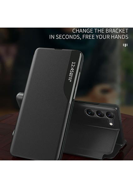 Samsung Galaxy S24 Kılıf Çizilmez Pu Deri Yan Görünüm Pencereli Telefon Kılıfı Standlı-Kırmızı (Yurt Dışından) modelleri