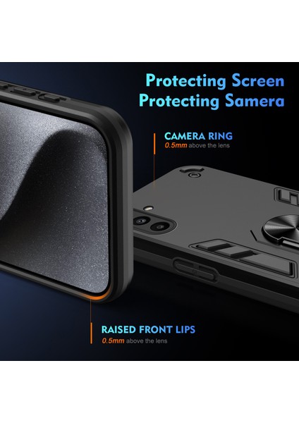 Samsung Galaxy A14 5G/A14 4g Kılıf Çizilmeye Dayanıklı Pc+Tpu Telefon Kılıfı Döner Halka Destekli-Siyah (Yurt Dışından) fırsatları