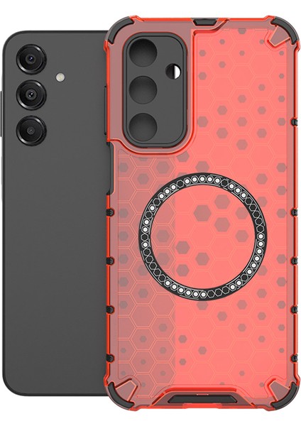 Samsung Galaxy A16 5g/4g Kılıfı Magsafe Honeycomb Tasarım Tpu+Pc Telefon Kılıfı-Kırmızı ile Uyumlu (Yurt Dışından)
