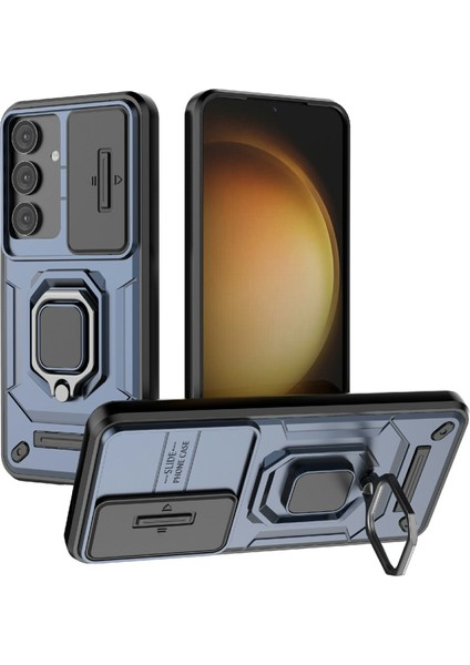 Samsung Galaxy A56 5g Kılıf Pc+Tpu Kickstand Telefon Koruyucu Lens Kapağı-Mavi (Yurt Dışından)