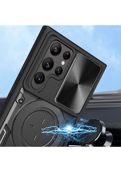 Samsung Galaxy S22 Ultra 5g Döndürülebilir Destekli Telefon Kılıfı Darbeye Dayanıklı Pc+Tpu Kapaklı Kayar Kamera Kapağı-Siyah (Yurt Dışından) modelleri