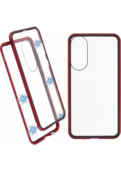Samsung Galaxy S25 Edge Kılıfı Çift Taraflı Temperli Cam Manyetik Şeffaf Telefon Kılıfı-Kırmızı (Yurt Dışından)