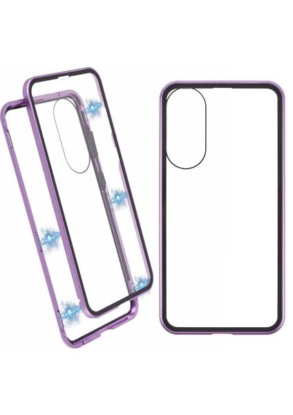 Samsung Galaxy S25 Edge Kılıf Çift Taraflı Temperli Cam Manyetik Şeffaf Telefon Kılıfı-Mor (Yurt Dışından)
