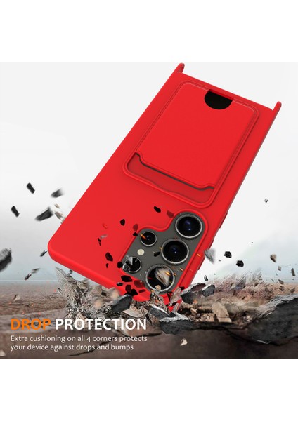 Samsung Galaxy S25 Ultra Kılıf Sıvı Silikon Kart Tutucu Arka Telefon Kılıfı Kordonlu-Kırmızı (Yurt Dışından) modelleri