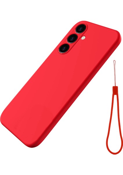 Samsung Galaxy S23 Fe Için Darbeye Dayanıklı Kılıf, Yumuşak Astarlı Telefon Kılıfı Sıvı Silikon Kabuk Kayışlı-Kırmızı (Yurt Dışından)