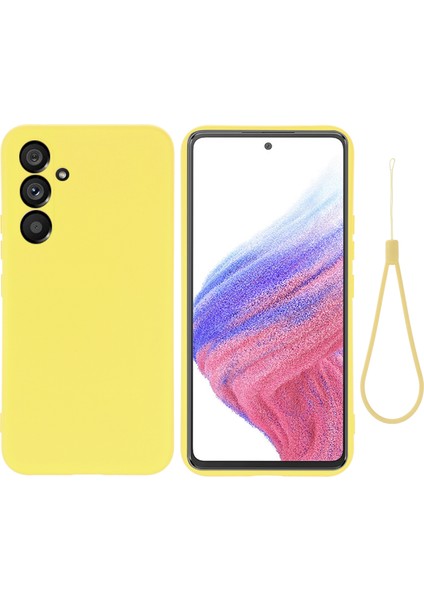 Samsung Galaxy A54 5g Çizilmez Sıvı Silikon Telefon Kılıfı Koruyucu Kılıf Kayışlı-Sarı (Yurt Dışından)