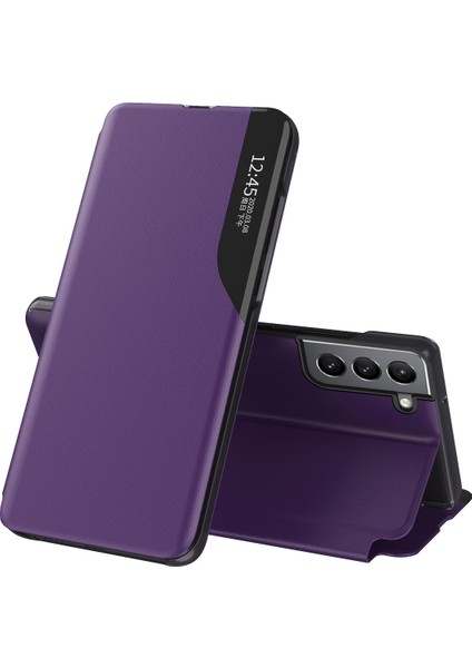 Akıllı Görünüm Pencere Standı Tasarım Pu Deri Iyi Korunan Düşmeye Dayanıklı Folio Flip Kılıf Samsung Galaxy S22 5g-Mor (Yurt Dışından)
