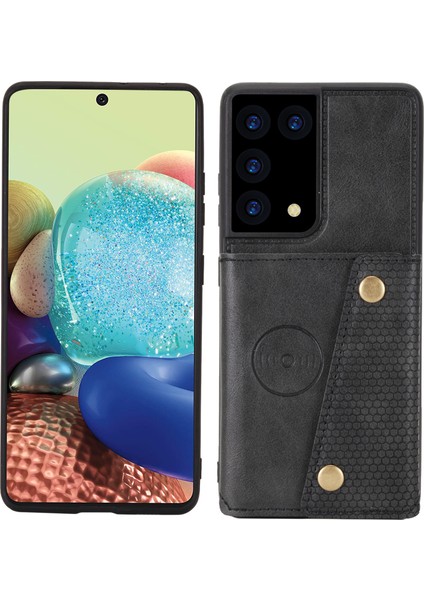 Kart Yuvaları Tasarım Pu Deri Kaplamalı Tpu Kabuk Kılıf Kickstand + Dahili Manyetik Levha Samsung Galaxy S21 Ultra 5g-Siyah Için (Yurt Dışından) fiyatları