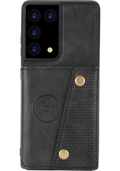 Kart Yuvaları Tasarım Pu Deri Kaplamalı Tpu Kabuk Kılıf Kickstand + Dahili Manyetik Levha Samsung Galaxy S21 Ultra 5g-Siyah Için (Yurt Dışından) fırsatları