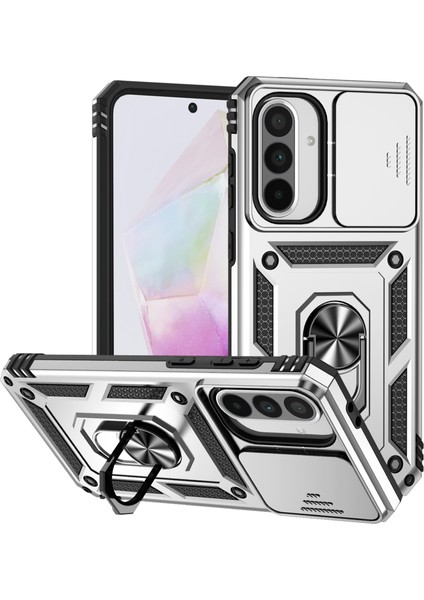 Samsung Galaxy A36 5G/A56 5g Kılıf Pc+Tpu Telefon Kılıfı Lens Korumalı Destekli-Gümüş (Yurt Dışından)