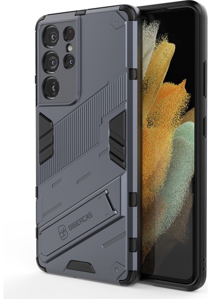 Pc+Tpu Hibrit Telefon Kılıfı Koruyucu Arka Kapak Kickstand ile Samsung Galaxy S21 Ultra 5g-Gri (Yurt Dışından)
