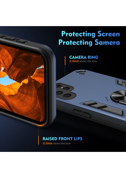 Samsung Galaxy S25 Ultra Kılıf Pc+Tpu Drop Defend Telefon Kılıfı Halkalı Ayaklık-Mavi (Yurt Dışından) fırsatları