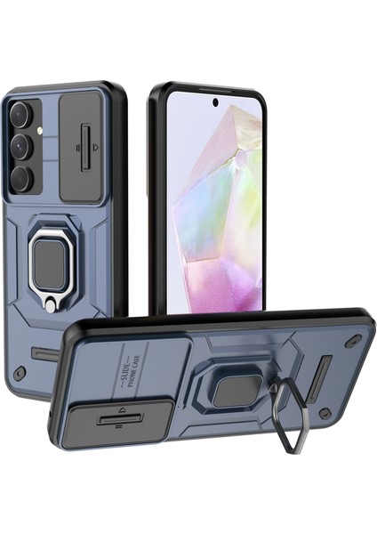 Samsung Galaxy A35 5g Kılıf Pc+Tpu Düşmeye Karşı Telefon Kılıfı Kayar Lens Kapaklı-Mavi (Yurt Dışından)