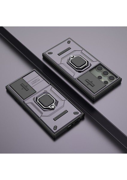 Samsung Galaxy S23 Ultra Pc+Tpu Darbeye Dayanıklı Telefon Kılıfı Sürgülü Lens Koruması Kickstand Kapağı-Mor (Yurt Dışından) fiyatları