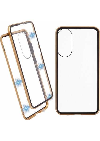 Samsung Galaxy S25 Edge Kılıfı Çift Taraflı Temperli Cam Manyetik Şeffaf Telefon Kılıfı-Altın (Yurt Dışından)