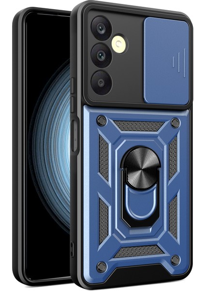 Samsung Galaxy A25 5g Kılıf Çizilmez Pc + Tpu Koruyucu Kapaklı Kayar Lens Kapağı - Mavi (Yurt Dışından)