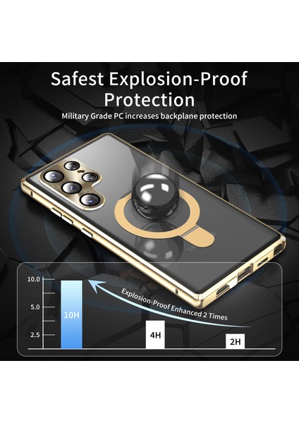 Samsung Galaxy S23 Ultra Manyetik Kılıf Kickstand Mat Pc Kılıfı Anti-Casus Temperli Cam Filmi-Altın (Yurt Dışından) fiyatları