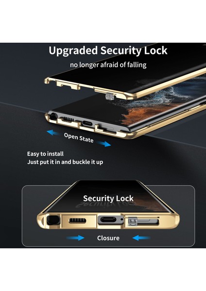 Samsung Galaxy S23 Ultra Manyetik Kılıf Kickstand Mat Pc Kılıfı Anti-Casus Temperli Cam Filmi-Altın (Yurt Dışından) indirimleri