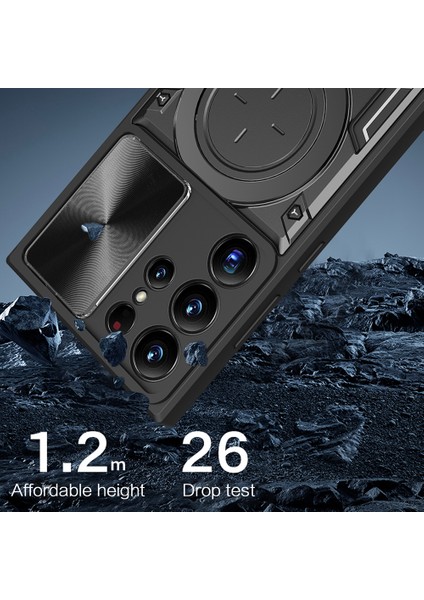 Samsung Galaxy S23 Ultra Kayar Kamera Kapağı Pc + Tpu Kapak Çizilmez Telefon Kılıfı Döndürülebilir Ayaklı-Mor (Yurt Dışından) modelleri