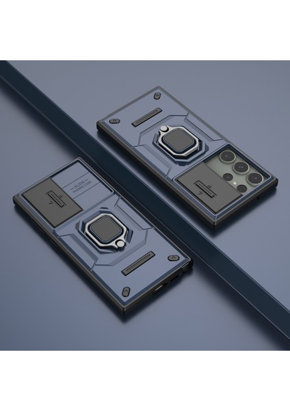 Samsung Galaxy S23 Ultra Pc+Tpu Darbeye Dayanıklı Telefon Kılıfı Sürgülü Lens Koruması Kickstand Kapağı-Mavi (Yurt Dışından) fiyatları
