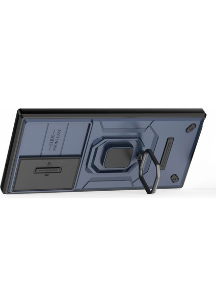 Samsung Galaxy S23 Ultra Pc+Tpu Darbeye Dayanıklı Telefon Kılıfı Sürgülü Lens Koruması Kickstand Kapağı-Mavi (Yurt Dışından) fırsatları