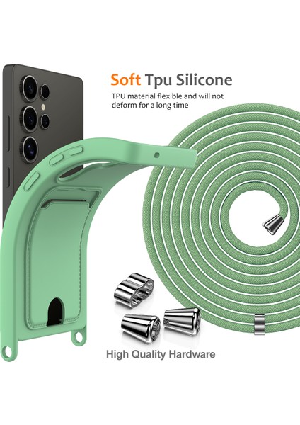Samsung Galaxy S25 Ultra Kılıf Sıvı Silikon Kart Tutucu Arka Telefon Kılıfı Kordonlu-Yeşil (Yurt Dışından) fiyatları