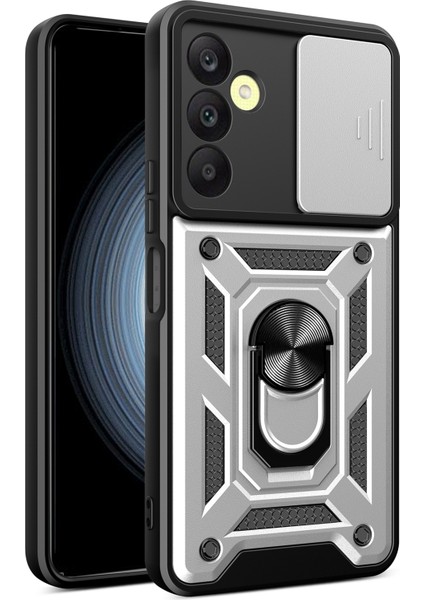 Samsung Galaxy A25 5g Kılıf Çizilmez Pc + Tpu Koruyucu Kapaklı Kayar Lens Kapağı - Gümüş (Yurt Dışından)