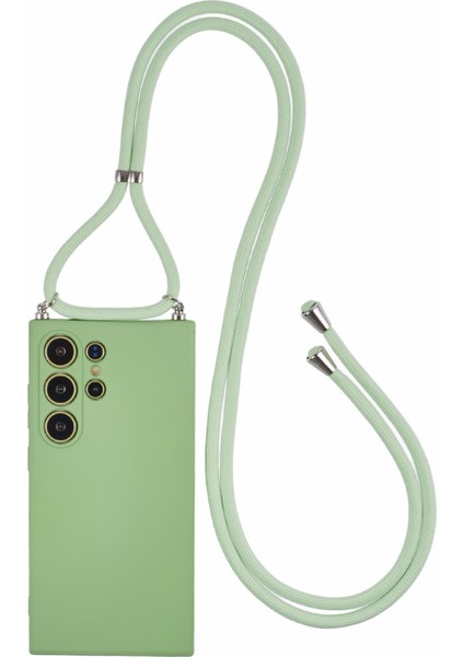 Samsung Galaxy S24 Ultra Çapraz Askılı Kılıf Esnek Tpu Fiber Astarlı Darbeye Dayanıklı Telefon Kılıfı-Matcha Yeşili (Yurt Dışından)