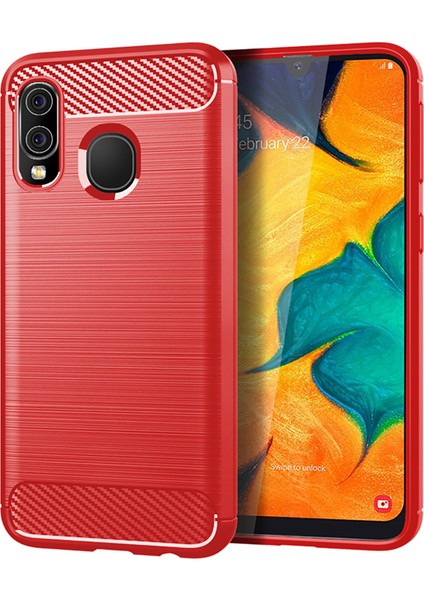 1.8mm Isı Dağıtıcı Tpu Kılıf Ultra Ince Çizilmeye Dayanıklı Karbon Fiber Doku Fırçalanmış Yüzey Telefon Kılıfı Samsung Galaxy A40-KIRMIZI (Yurt Dışından)