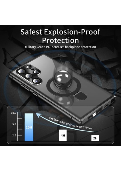 Samsung Galaxy S23 Ultra Manyetik Kılıf Kickstand Mat Pc Kılıfı Casus Önleyici Temperli Cam Filmi-Siyah (Yurt Dışından) fiyatları
