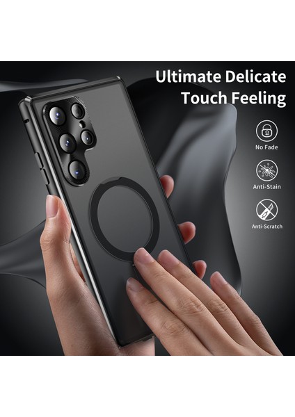 Samsung Galaxy S23 Ultra Manyetik Kılıf Kickstand Mat Pc Kılıfı Casus Önleyici Temperli Cam Filmi-Siyah (Yurt Dışından) modelleri