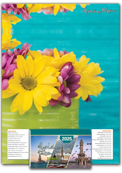 Mevlana 2025 Yapraklı Blok Duvar Takvimi – Mavi, 13x8.5 cm, Ayet ve Hadisli, 3. Bölge Dağıtım, 1 Adet