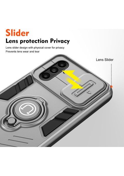 Samsung Galaxy A14 5g/4g Kılıf Pc+Tpu Halkalı Ayaklı Telefon Kılıfı Sürgülü Lens Kapağı-Gri (Yurt Dışından) modelleri