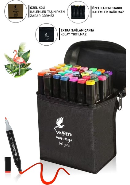 Moringa 36'lı Karışık Renk Çift Taraflı Keçeli Kalem Seti – İnce ve Kalın Uçlu, Renk Kodlu Kapaklı, Sanat ve Hobi İçin indirimleri