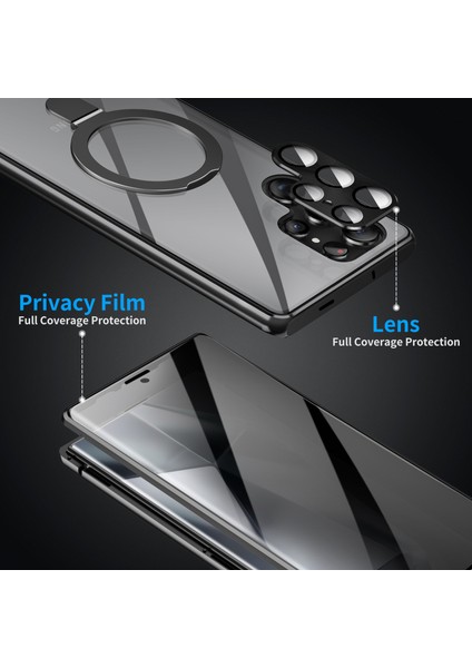 Samsung Galaxy S23 Ultra Manyetik Kılıf Kickstand Mat Pc Kılıfı Casus Önleyici Temperli Cam Filmi-Siyah (Yurt Dışından) fırsatları