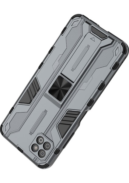 Samsung Galaxy A22 5g (Ab Sürümü) Için Katlanabilir Destekli Tam Gövde Darbeye Dayanıklı Koruma Sert Plastik + Tpu Ka Çift Katmanlı Hibrit Kılıf - Gri (Yurt Dışından) fırsatları