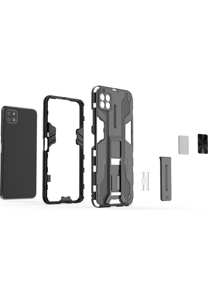 Samsung Galaxy A22 5g (Ab Sürümü) Için Katlanabilir Destekli Tam Gövde Darbeye Dayanıklı Koruma Sert Plastik + Tpu Ka Çift Katmanlı Hibrit Kılıf - Gri (Yurt Dışından) indirimleri