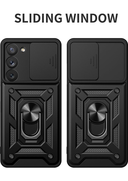 Samsung Galaxy S23 Yüzük Kickstand Pc + Tpu Koruyucu Kapak Düşmeye Karşı Telefon Kılıfı Kayar Kamera Kapağı - Mavi (Yurt Dışından) fiyatları