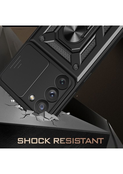 Samsung Galaxy S23 Yüzük Kickstand Pc + Tpu Koruyucu Kapak Düşmeye Karşı Telefon Kılıfı Kayar Kamera Kapağı - Mavi (Yurt Dışından) modelleri