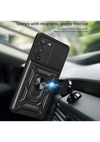Samsung Galaxy S23 Yüzük Kickstand Pc + Tpu Koruyucu Kapak Düşmeye Karşı Telefon Kılıfı Kayar Kamera Kapağı - Mavi (Yurt Dışından) fırsatları